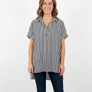 Jane + Delancey Classic Black and White Striped Button Down Shirt